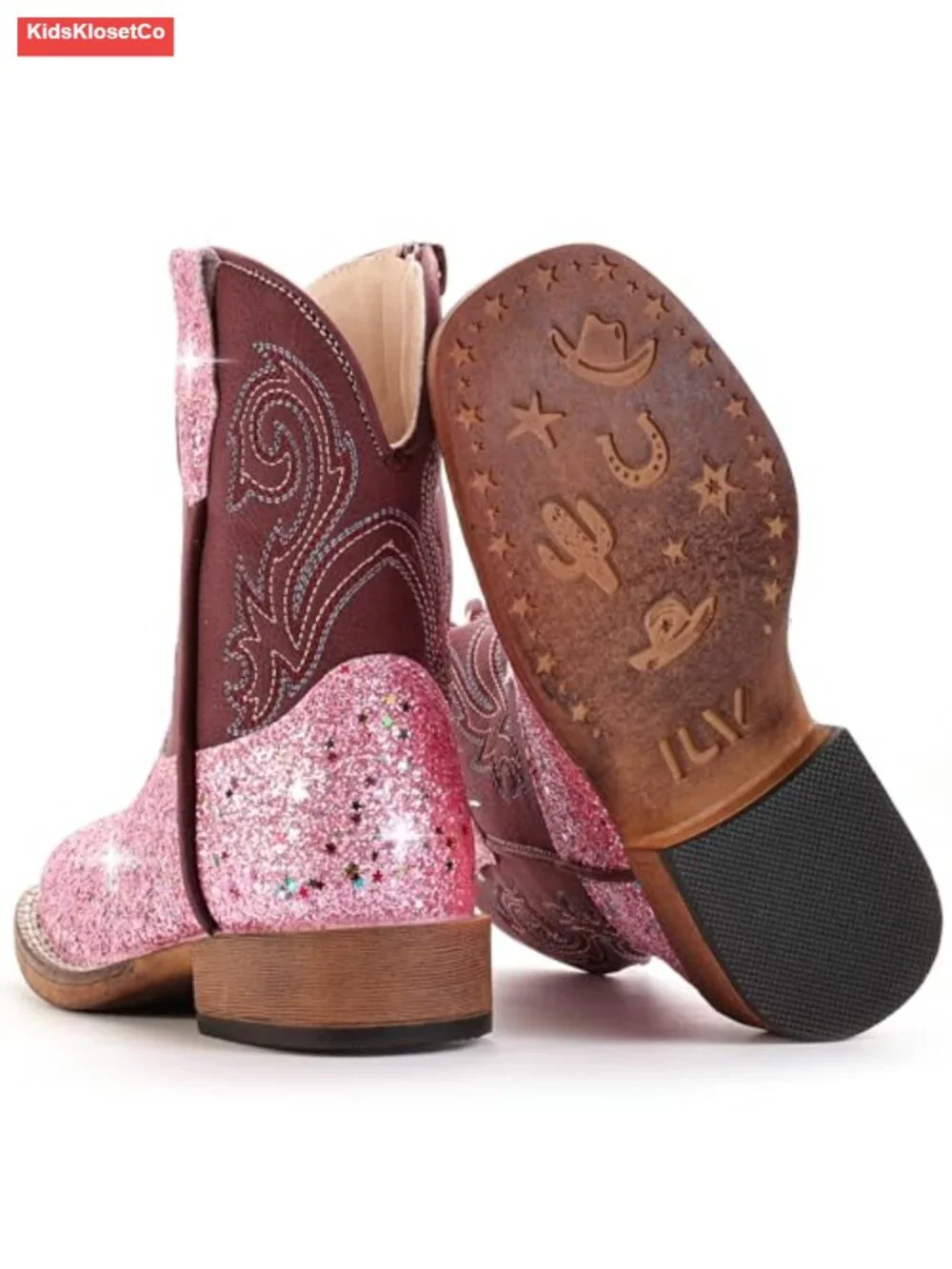 Toddler Cowgirl Boots Glitter Cowboy Boots Square Toe Mid Calf Riding Boots